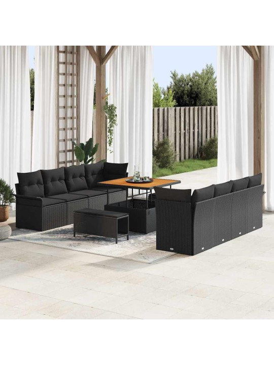 Dārza dīvānu komplekts 11 pcs melna 100 x 100 x 71 cm