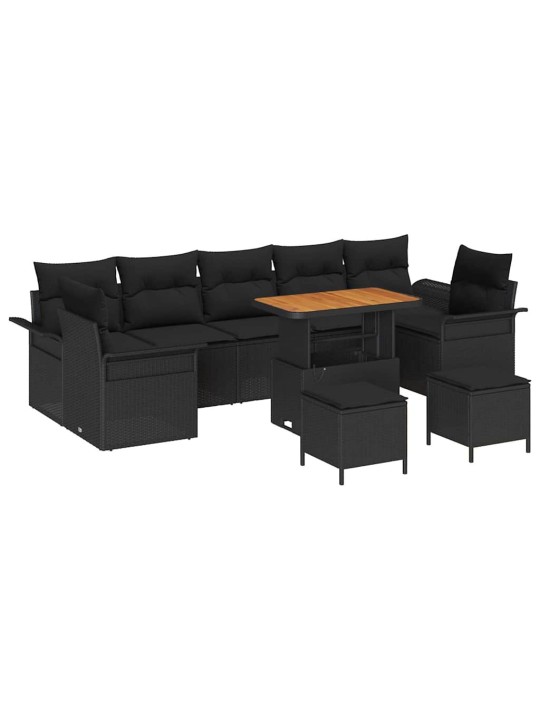 Dārza dīvānu komplekts ar spilvenu 10 pcs melna 90 x 55 x 71 cm