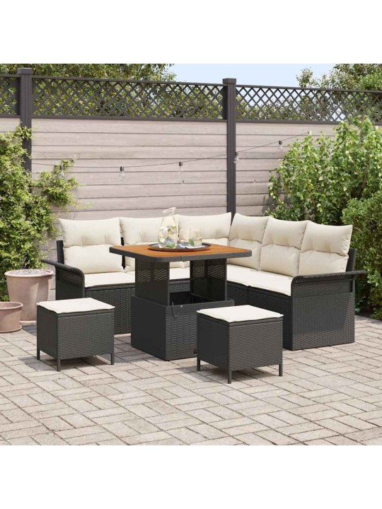 Dārza dīvānu komplekts 8 pcs melns un krēmkrāsa 80 x 80 x 71 cm