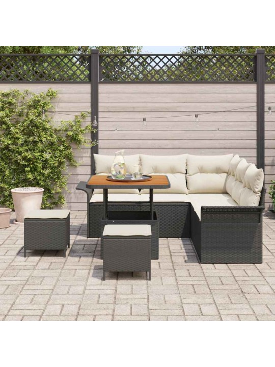 Dārza dīvānu komplekts 8 pcs melns un krēmkrāsa 80 x 80 x 71 cm