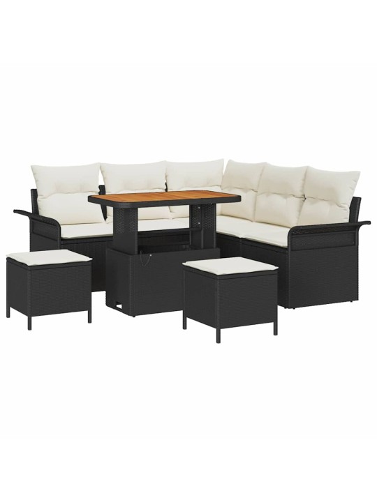 Dārza dīvānu komplekts 8 pcs melns un krēmkrāsa 90 x 55 x 71 cm