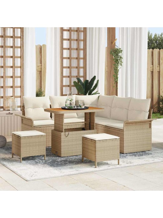 Dārza dīvānu komplekts 8 pcs bēšs un krēms 90 x 55 x 71 cm