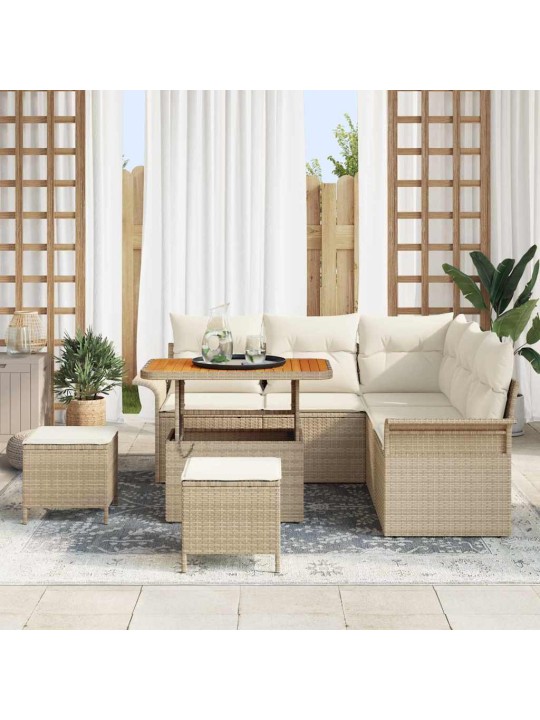 Dārza dīvānu komplekts 8 pcs bēšs un krēms 90 x 55 x 71 cm