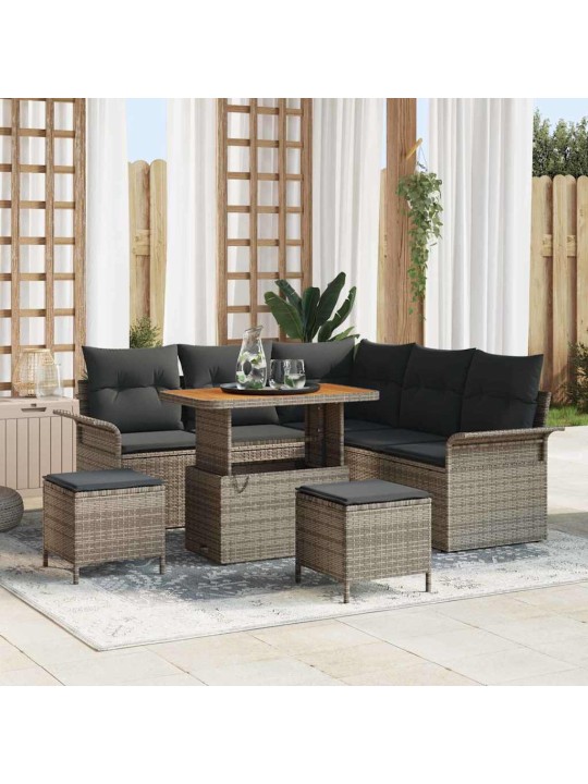 Dārza dīvānu komplekts ar spilvenu 8 pcs pelēka 90 x 55 x 71 cm