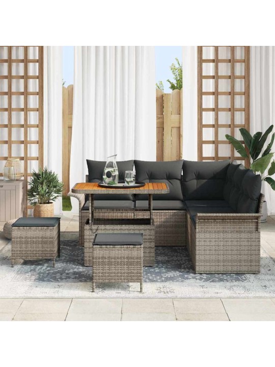 Dārza dīvānu komplekts ar spilvenu 8 pcs pelēka 90 x 55 x 71 cm