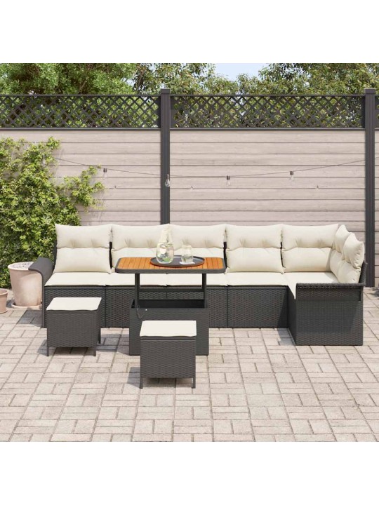 Dārza dīvānu komplekts 9 pcs melns un krēmkrāsa 90 x 55 x 71 cm