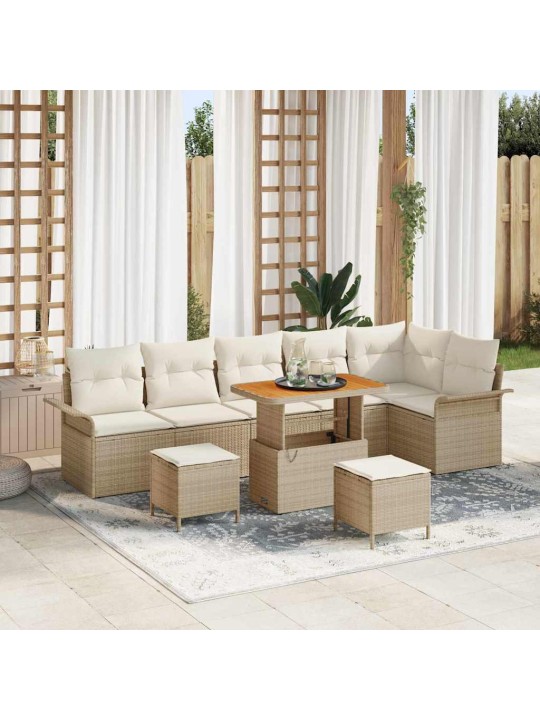 Dārza dīvānu komplekts 9 pcs bēšs un krēms 90 x 55 x 71 cm