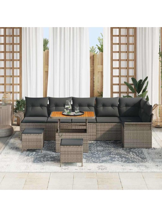 Dārza dīvānu komplekts ar spilvenu 9 pcs pelēka 90 x 55 x 71 cm