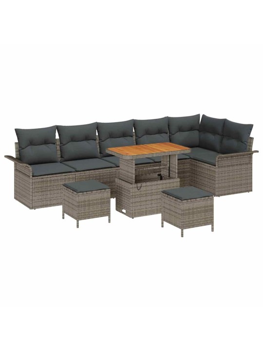 Dārza dīvānu komplekts ar spilvenu 9 pcs pelēka 90 x 55 x 71 cm