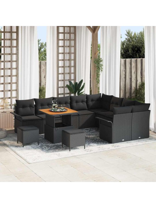 Dārza dīvānu komplekts ar spilvenu 12 pcs melna 80 x 80 x 71 cm