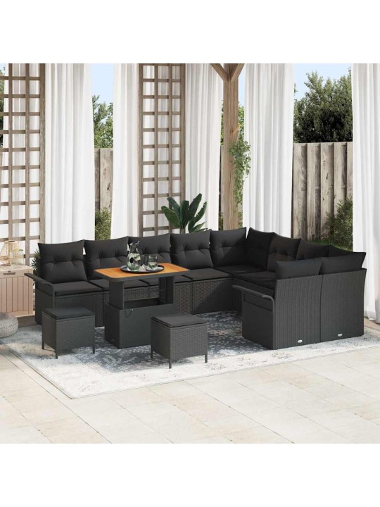 Dārza dīvānu komplekts ar spilvenu 12 pcs melna 90 x 55 x 71 cm