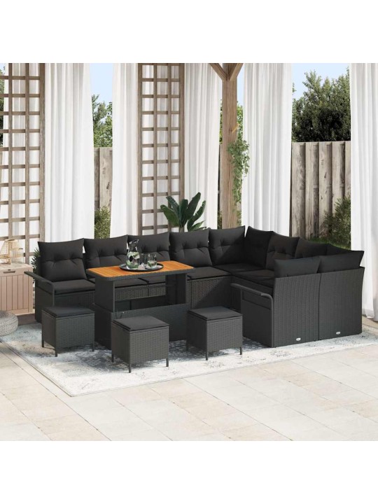 Dārza dīvānu komplekts 13 pcs melna 110 x 55 x 71 cm