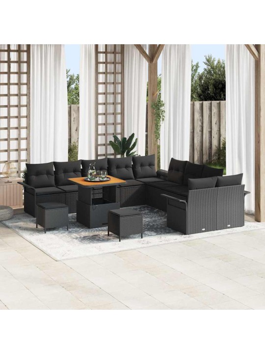 Dārza dīvānu komplekts ar spilvenu 13 pcs melna 80 x 80 x 71 cm