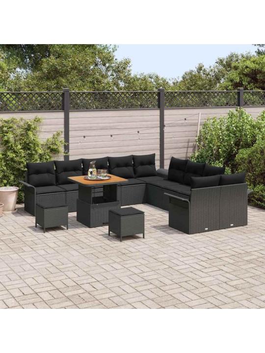 Dārza dīvānu komplekts ar spilvenu 13 pcs melna 80 x 80 x 71 cm