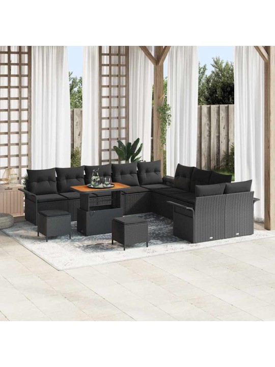 Dārza dīvānu komplekts ar spilvenu 13 pcs melna 90 x 55 x 71 cm