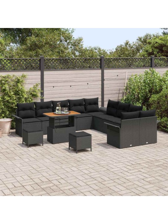 Dārza dīvānu komplekts ar spilvenu 13 pcs melna 90 x 55 x 71 cm
