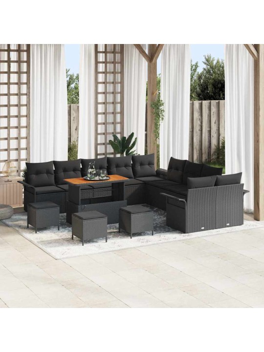 Dārza dīvānu komplekts 14 pcs melna 110 x 55 x 71 cm