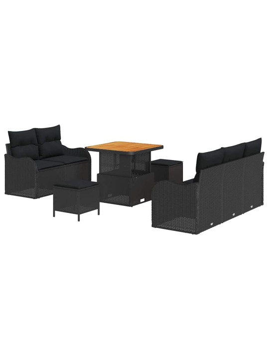 Dārza dīvānu komplekts ar spilvenu 8 pcs melna 80 x 80 x 71 cm