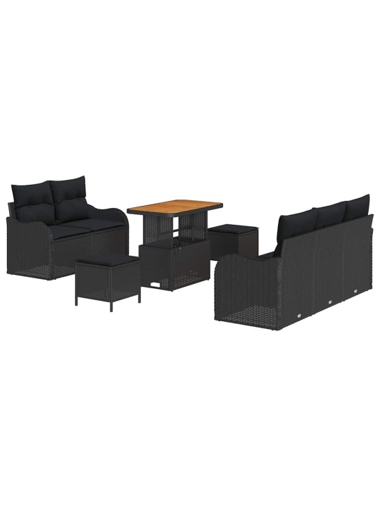 Dārza dīvānu komplekts ar spilvenu 8 pcs melna 90 x 55 x 71 cm