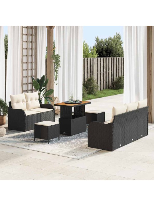 Dārza dīvānu komplekts 8 pcs melns un krēmkrāsa 90 x 55 x 71 cm