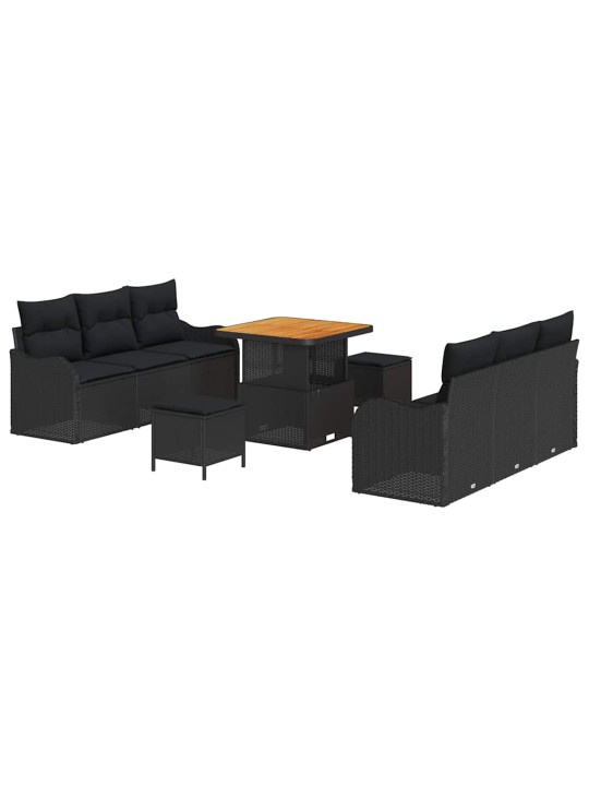 Dārza dīvānu komplekts ar spilvenu 9 pcs melna 80 x 80 x 71 cm