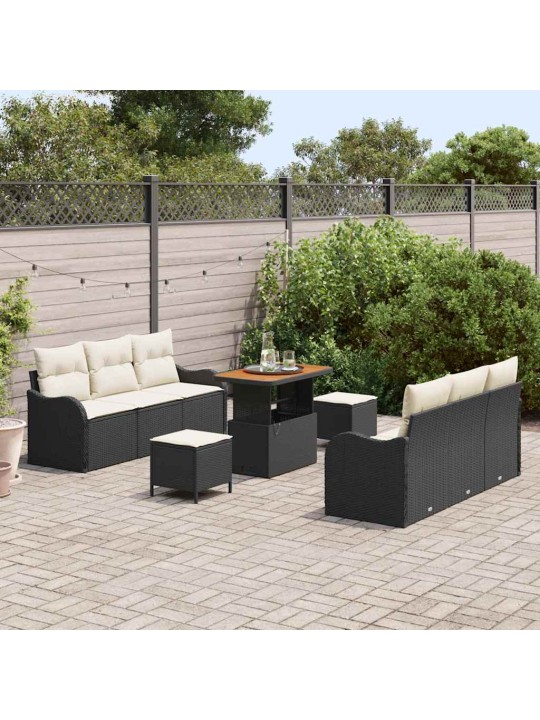 Dārza dīvānu komplekts 9 pcs melns un krēmkrāsa 90 x 55 x 71 cm
