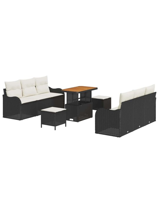 Dārza dīvānu komplekts 9 pcs melns un krēmkrāsa 90 x 55 x 71 cm