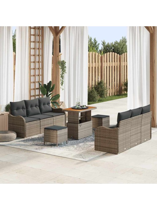 Dārza dīvānu komplekts ar spilvenu 9 pcs pelēka 90 x 55 x 71 cm