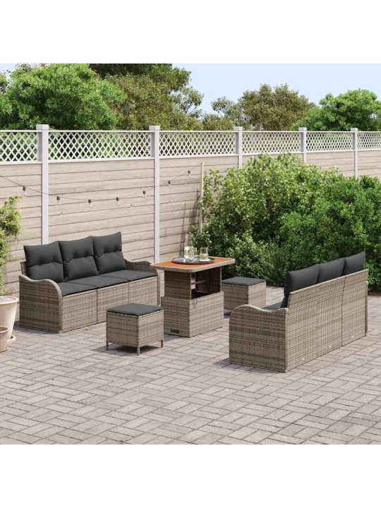 Dārza dīvānu komplekts ar spilvenu 9 pcs pelēka 90 x 55 x 71 cm