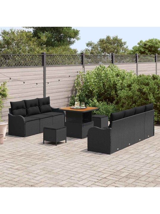 Dārza dīvānu komplekts ar spilvenu 10 pcs melna 80 x 80 x 71 cm