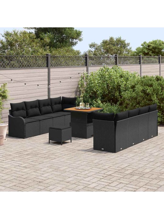 Dārza dīvānu komplekts ar spilvenu 11 pcs melna 80 x 80 x 71 cm