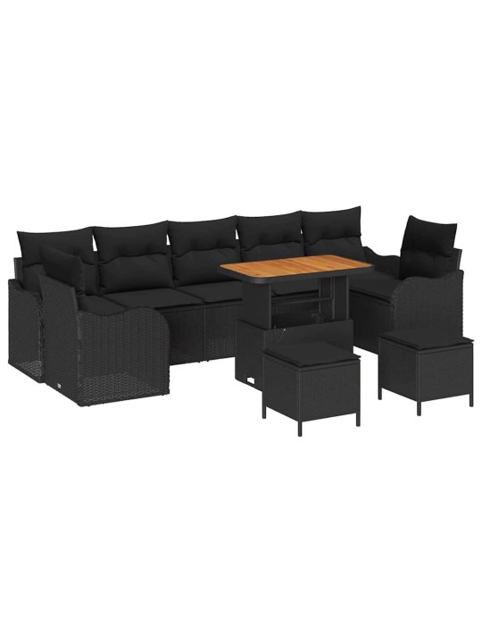 Dārza dīvānu komplekts ar spilvenu 10 pcs melna 90 x 55 x 71 cm