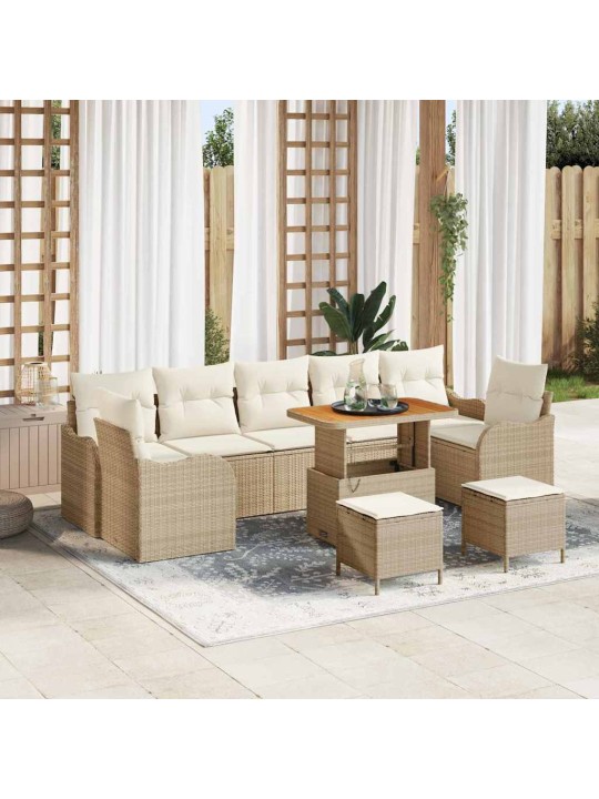 Dārza dīvānu komplekts 10 pcs bēšs un krēms 90 x 55 x 71 cm