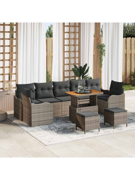 Dārza dīvānu komplekts 10 pcs pelēka 90 x 55 x 71 cm