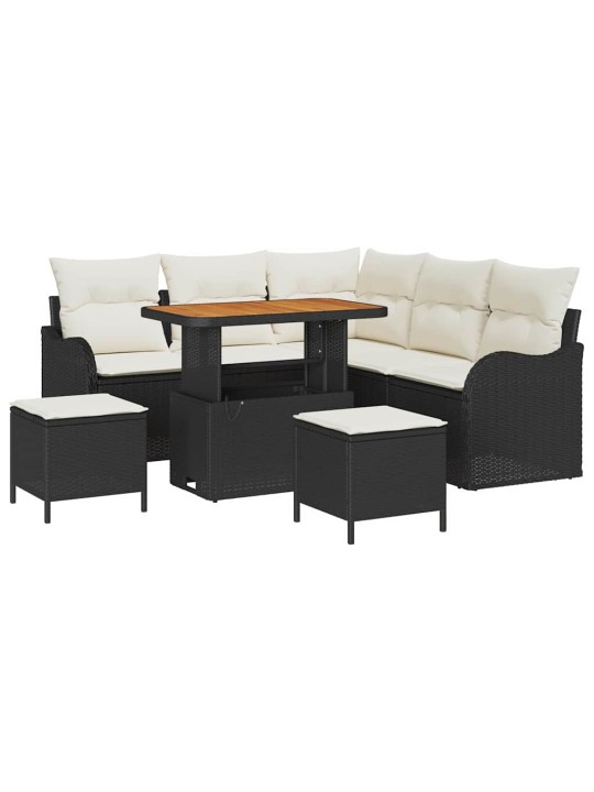 Dārza dīvānu komplekts 8 pcs melns un krēmkrāsa 90 x 55 x 71 cm