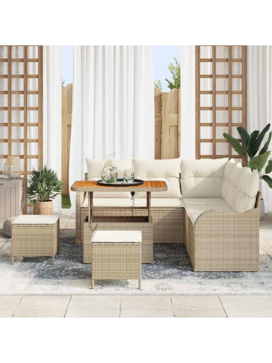 Dārza dīvānu komplekts 8 pcs bēšs un krēms 90 x 55 x 71 cm