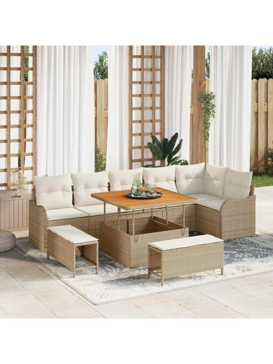 Dārza dīvānu komplekts 9 pcs bēšs un krēms 100 x 100 x 71 cm