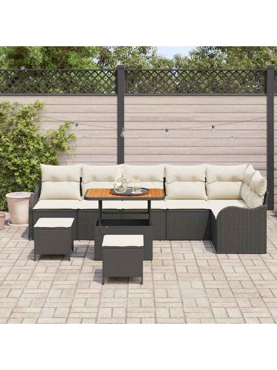 Dārza dīvānu komplekts 9 pcs melns un krēmkrāsa 90 x 55 x 71 cm