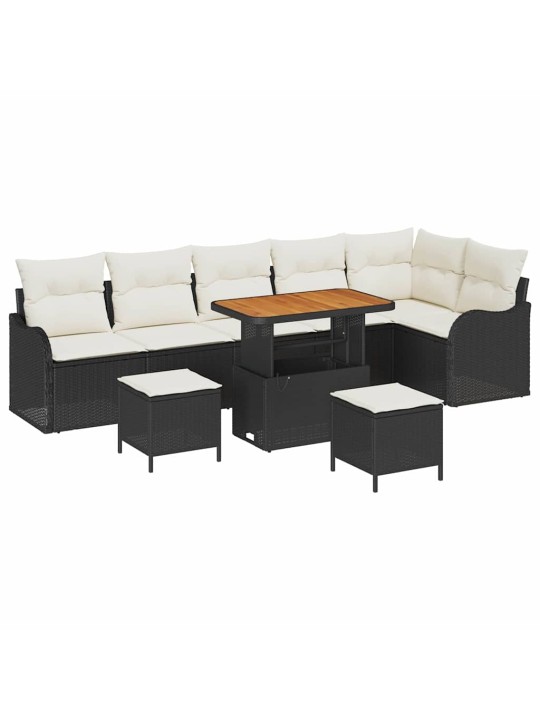 Dārza dīvānu komplekts 9 pcs melns un krēmkrāsa 90 x 55 x 71 cm