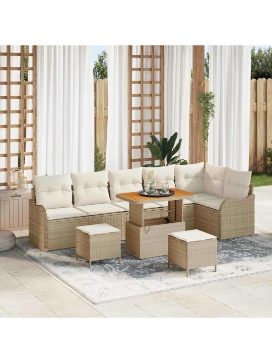 Dārza dīvānu komplekts 9 pcs bēšs un krēms 90 x 55 x 71 cm