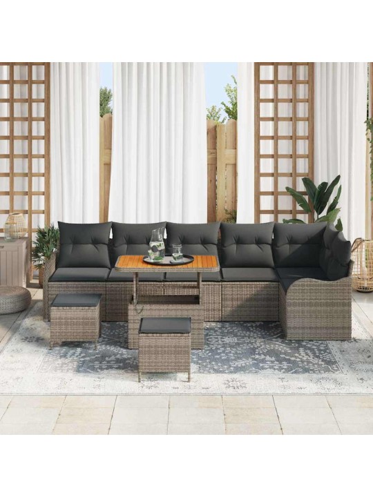 Dārza dīvānu komplekts ar spilvenu 9 pcs pelēka 90 x 55 x 71 cm