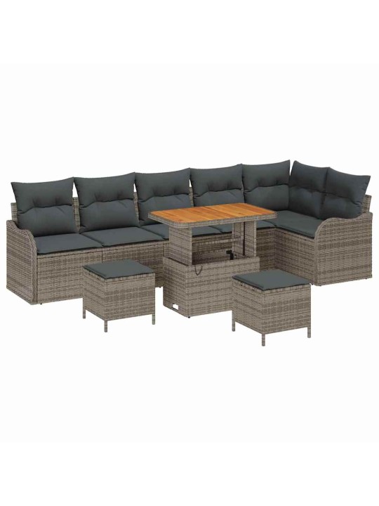 Dārza dīvānu komplekts ar spilvenu 9 pcs pelēka 90 x 55 x 71 cm
