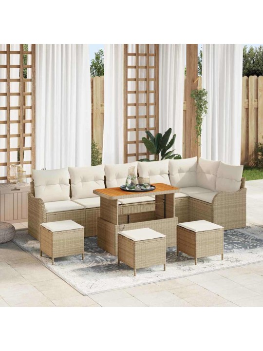 Dārza dīvānu komplekts 10 pcs bēšs un krēms 110 x 55 x 71 cm