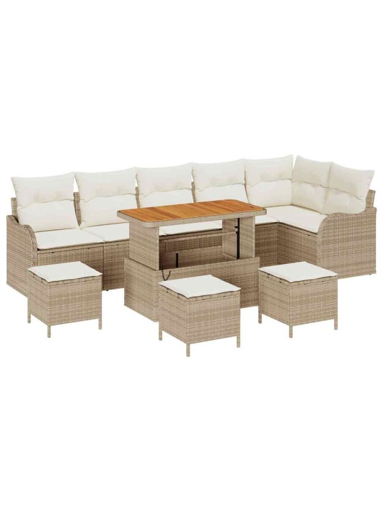 Dārza dīvānu komplekts 10 pcs bēšs un krēms 110 x 55 x 71 cm