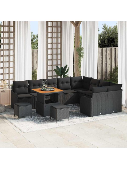 Dārza dīvānu komplekts ar spilvenu 12 pcs melna 80 x 80 x 71 cm