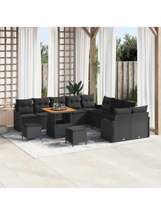 Dārza dīvānu komplekts ar spilvenu 13 pcs melna 80 x 80 x 71 cm