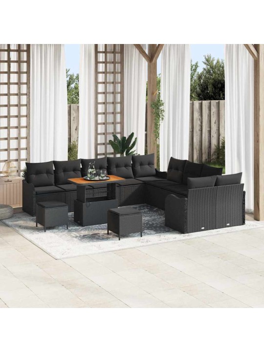Dārza dīvānu komplekts ar spilvenu 13 pcs melna 90 x 55 x 71 cm