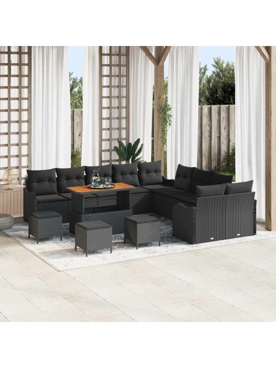 Dārza dīvānu komplekts 14 pcs melna 110 x 55 x 71 cm