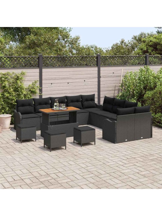 Dārza dīvānu komplekts 14 pcs melna 110 x 55 x 71 cm