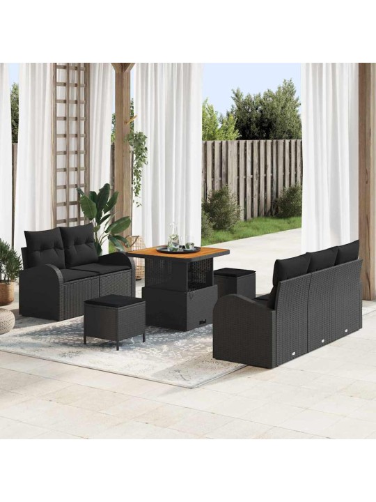 Dārza dīvānu komplekts ar spilvenu 8 pcs melna 80 x 80 x 71 cm